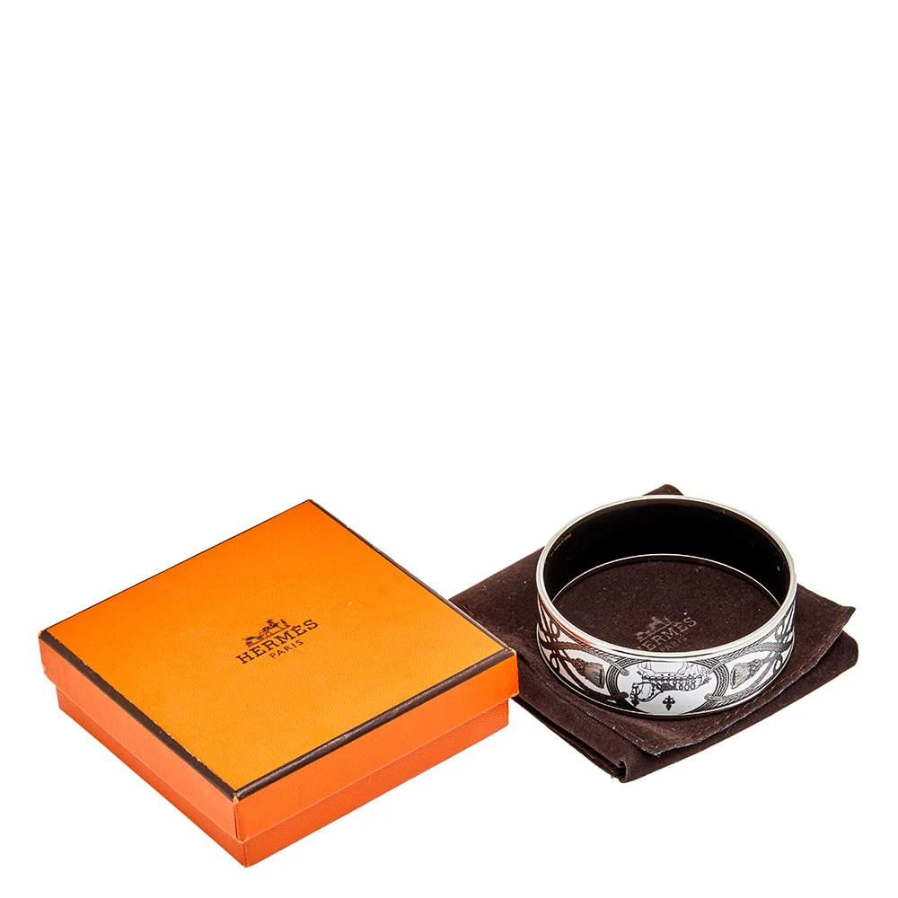 Hermès White Grand Apparat Enamel Palladium Plated Wide Bangle Bracelet M 商品