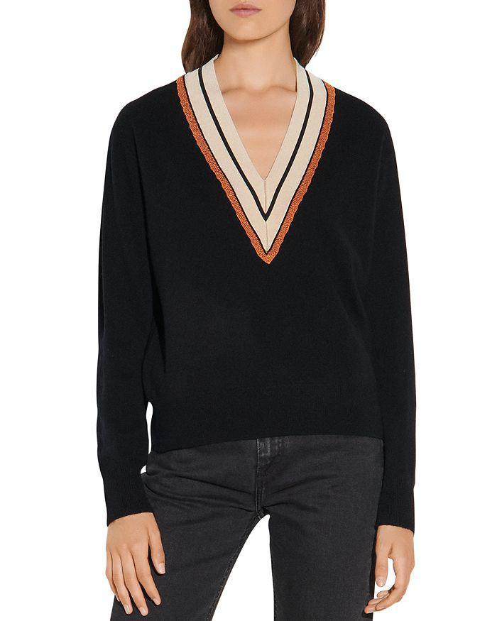 商品Sandro|Colle Striped Neck Wool & Cashmere Sweater,价格¥1318,第3张图片详细描述