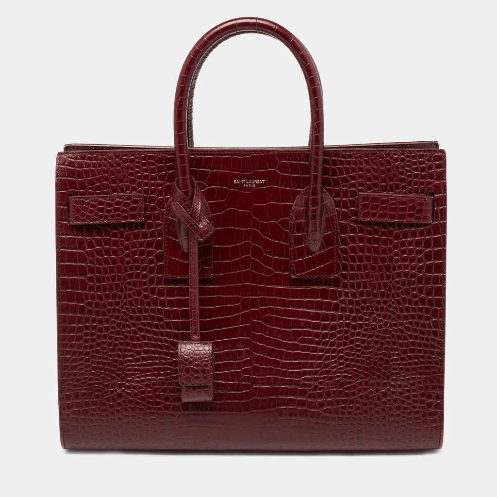 商品[二手商品] Yves Saint Laurent|Saint Laurent Burgundy Croc Embossed Leather Small Sac De Jour Tote,价格¥11971,第1张图片