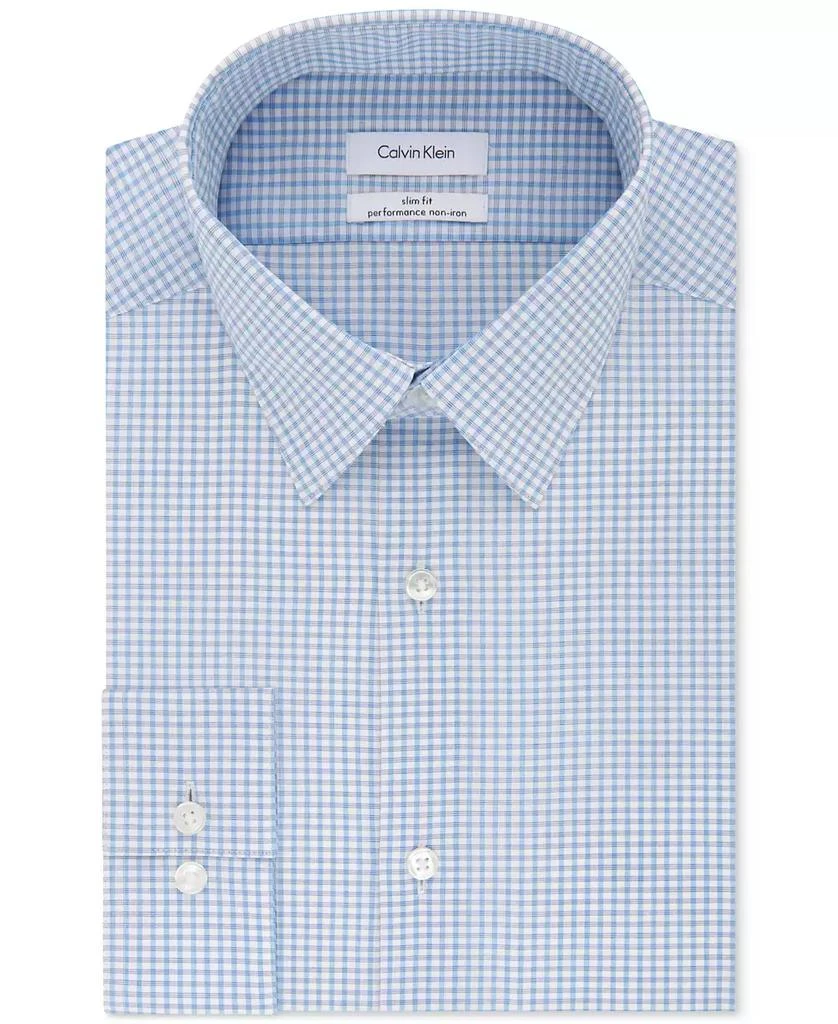 商品Calvin Klein|Men's Slim-Fit Non-Iron Performance Stretch Blue Check Dress Shirt,价格¥383,第1张图片