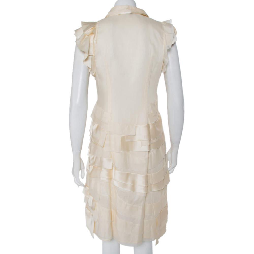 Prada Cream Silk Detachable Collar Detail Ruffled Shirt Dress M商品第3张图片规格展示