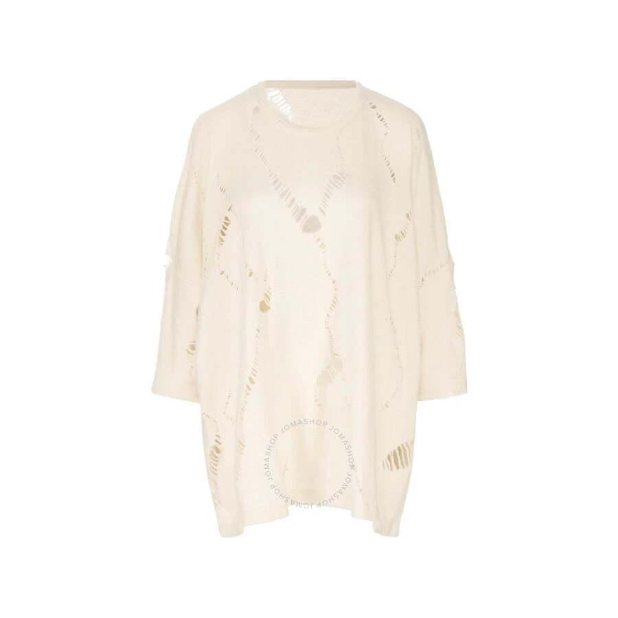 商品YOHJI YAMAMOTO|Ys Ladies Ivory Oversized Wool Blend T-Shirt With Distressed Effect,价格¥815,第1张图片