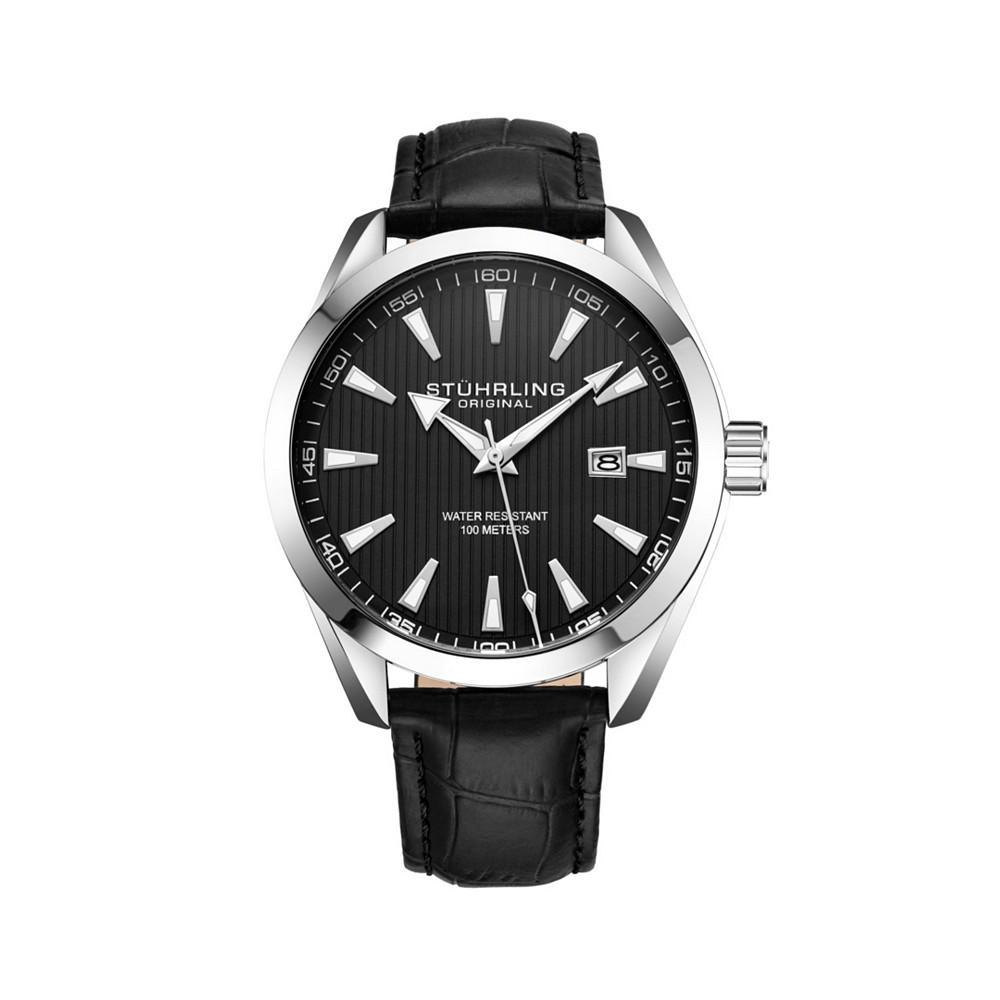 商品Stuhrling|Men's Black Leather Strap Watch 42mm,价格¥446,第1张图片