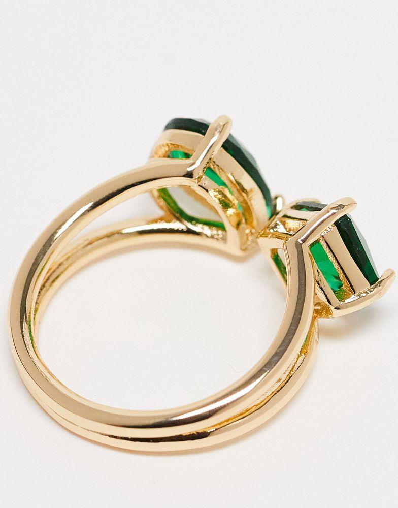 ASOS DESIGN open ring with split band and emerald stone in gold tone商品第4张图片规格展示