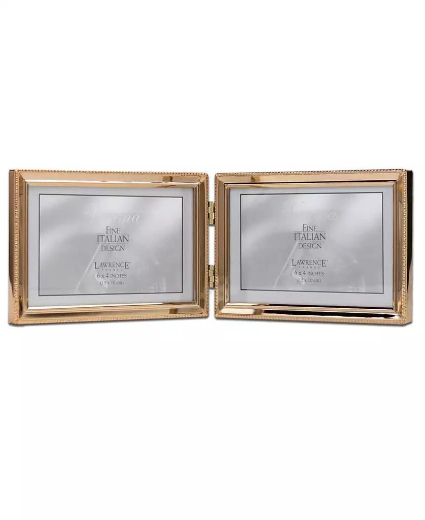 商品Lawrence Frames|Polished Metal Hinged Double Picture Frame - Bead Border Design, 6" x 4",价格¥260,第1张图片