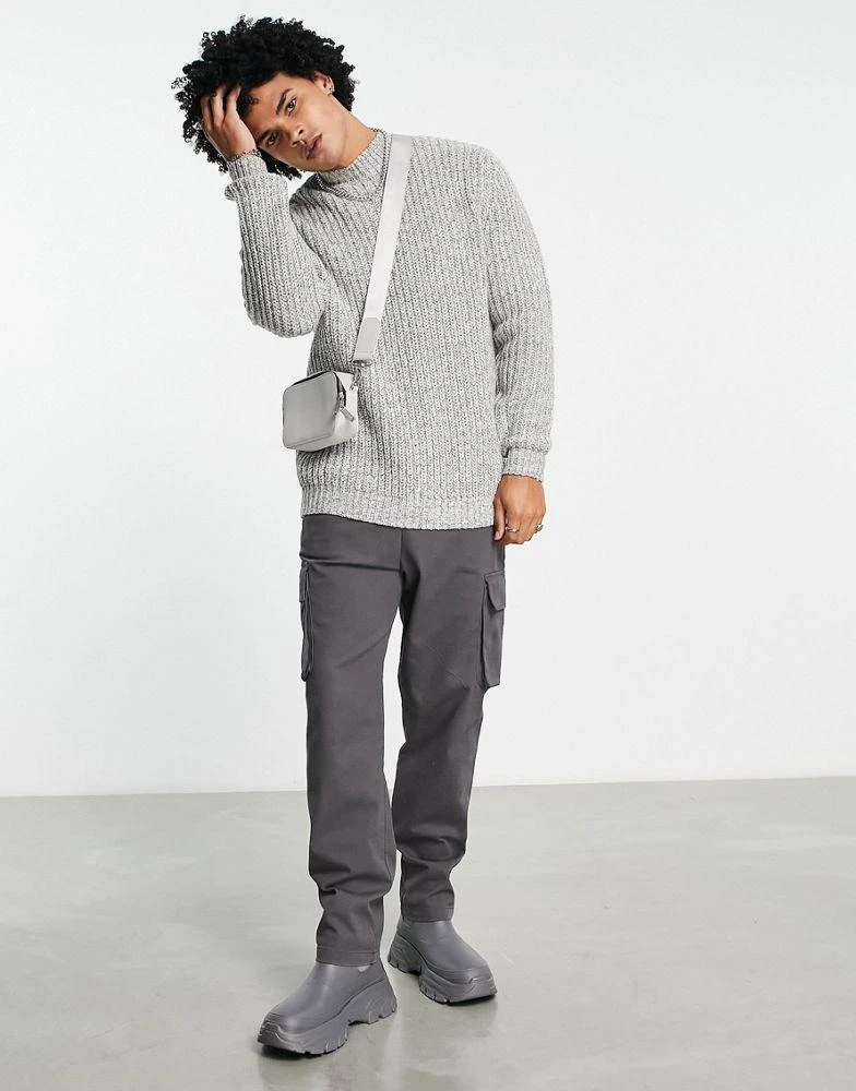 商品ASOS|ASOS DESIGN heavyweight fisherman turtle neck jumper in grey twist,价格¥159,第4张图片详细描述