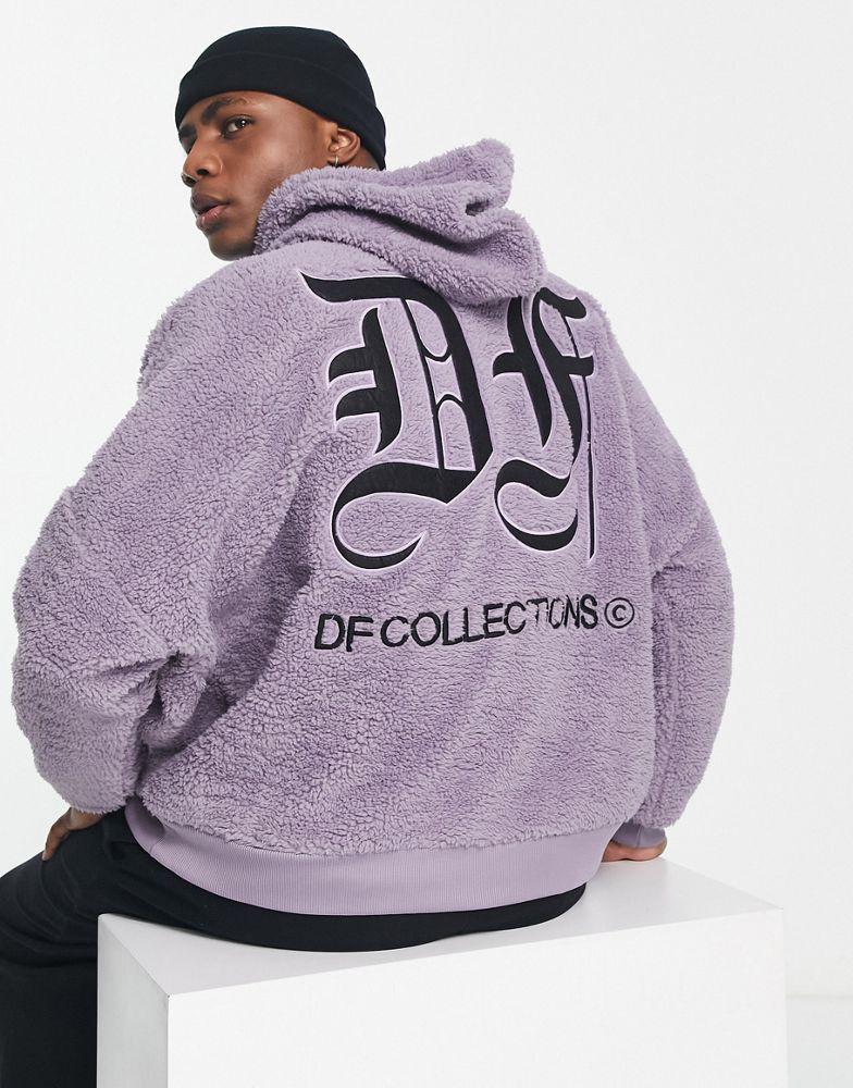 ASOS Dark Future extreme oversized hoodie in teddy borg with gothic logo embroidery in purple商品第1张图片规格展示