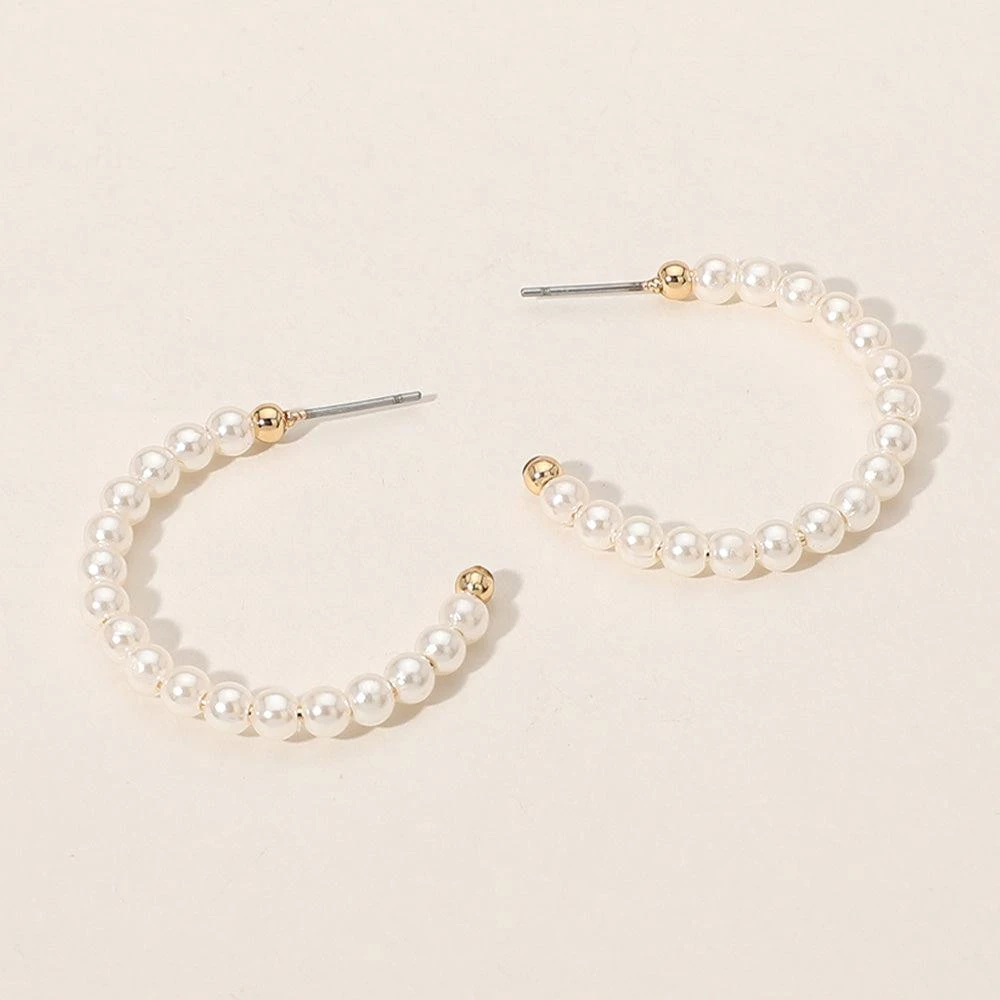 商品FASHNZFAB|Pearl Hoop Earrings - Cream, Gold,价格¥186,第1张图片