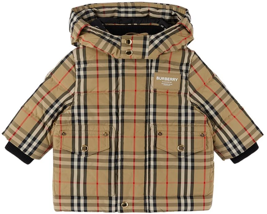 商品Burberry|Baby Beige Down Vintage Check Jacket,价格¥1625,第1张图片