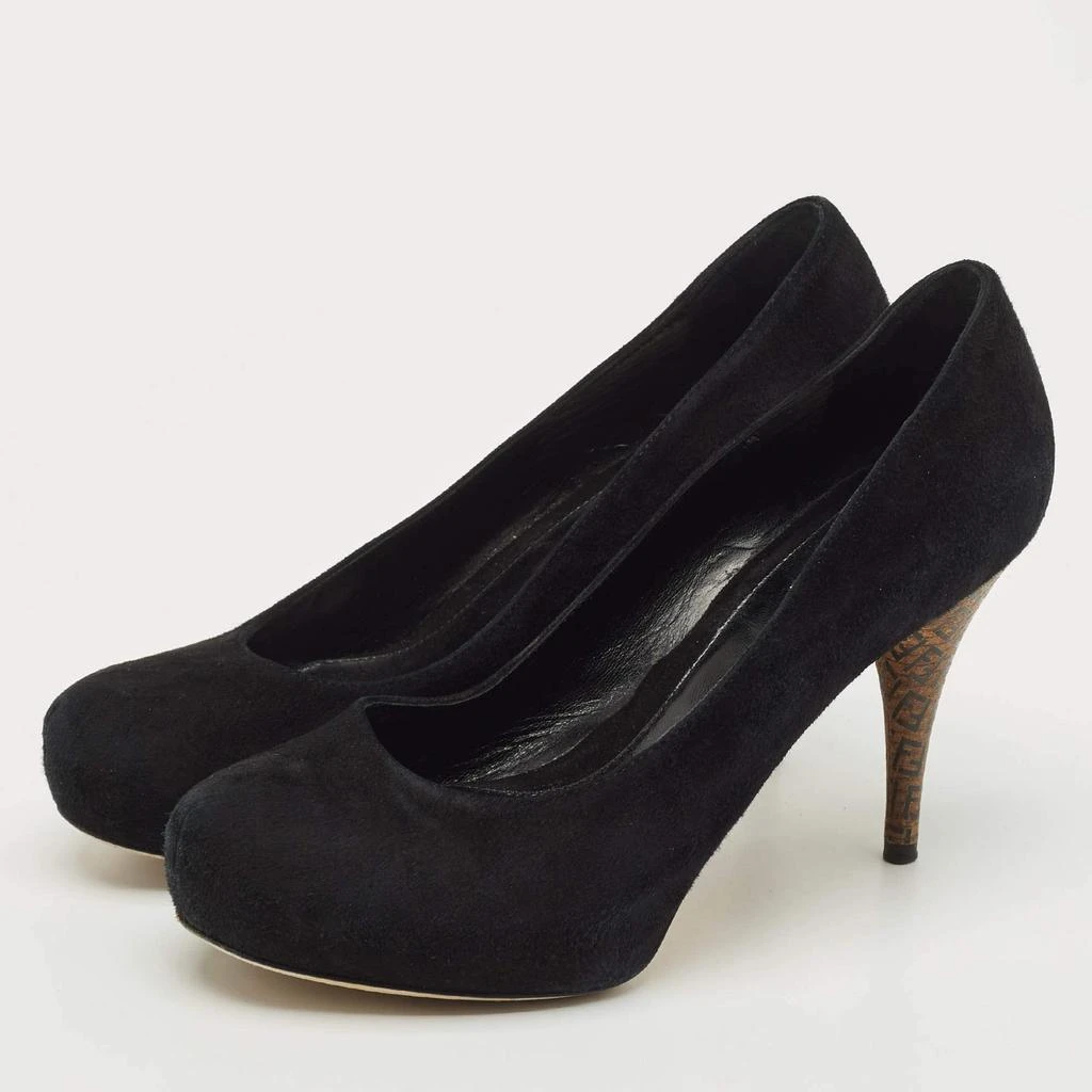 商品[二手商品] Fendi|Fendi Black Suede Platform Logo Heel Pumps Size 38,价格¥2326,第2张图片详细描述