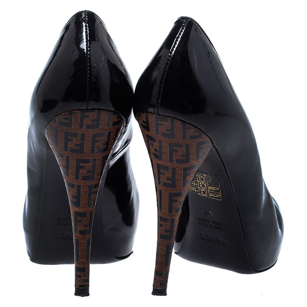 Fendi Black Patent Leather FF Logo Heels Platform Pumps Size 37商品第5张图片规格展示