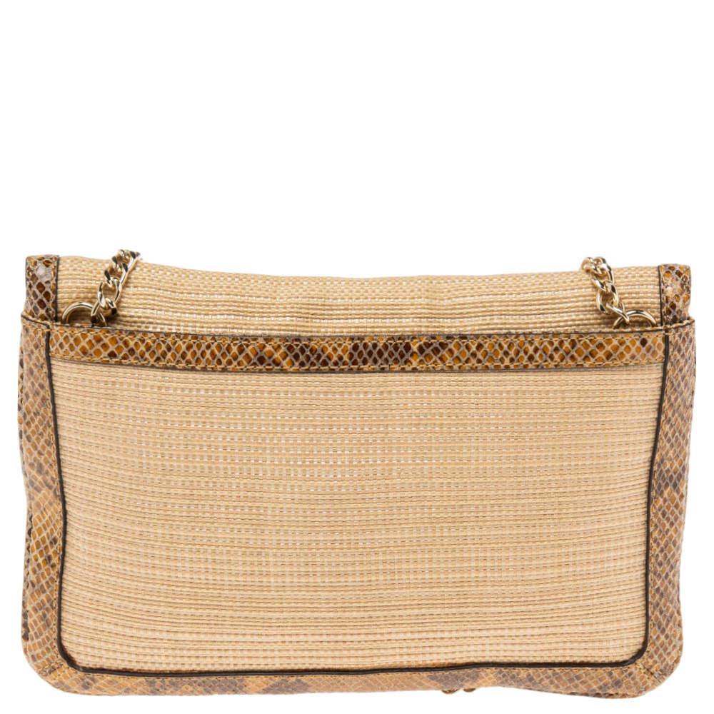 商品[二手商品] Michael Kors|Michael Kors Cream Raffia and Python Embossed Leather Sloan Shoulder Bag,价格¥788,第6张图片详细描述