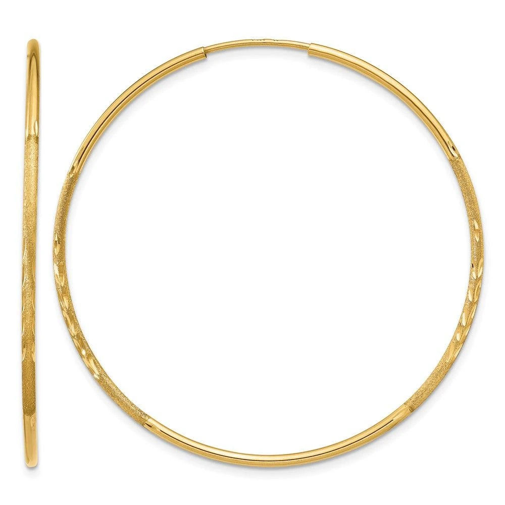 商品Diamond2Deal|14k Yellow Gold 1.25mm Diamond-cut Round Hoop Earrings 41 mm,价格¥2065,第1张图片