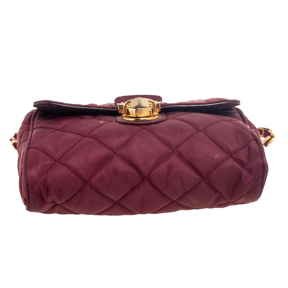 Prada Burgundy Quilted Satin Flap Chain Shoulder Bag商品第6张图片规格展示