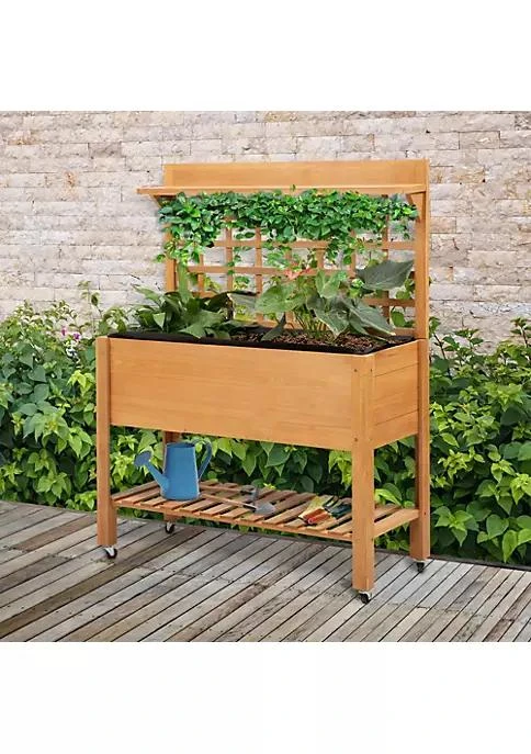 商品belk|41 Wooden Raised Garden Bed With Wheels Trellis Upper Below Storage Shelf Elevated Planter Box Stand For Vegetables Flower Outdoor Indoor Brown,价格¥1508,第3张图片详细描述