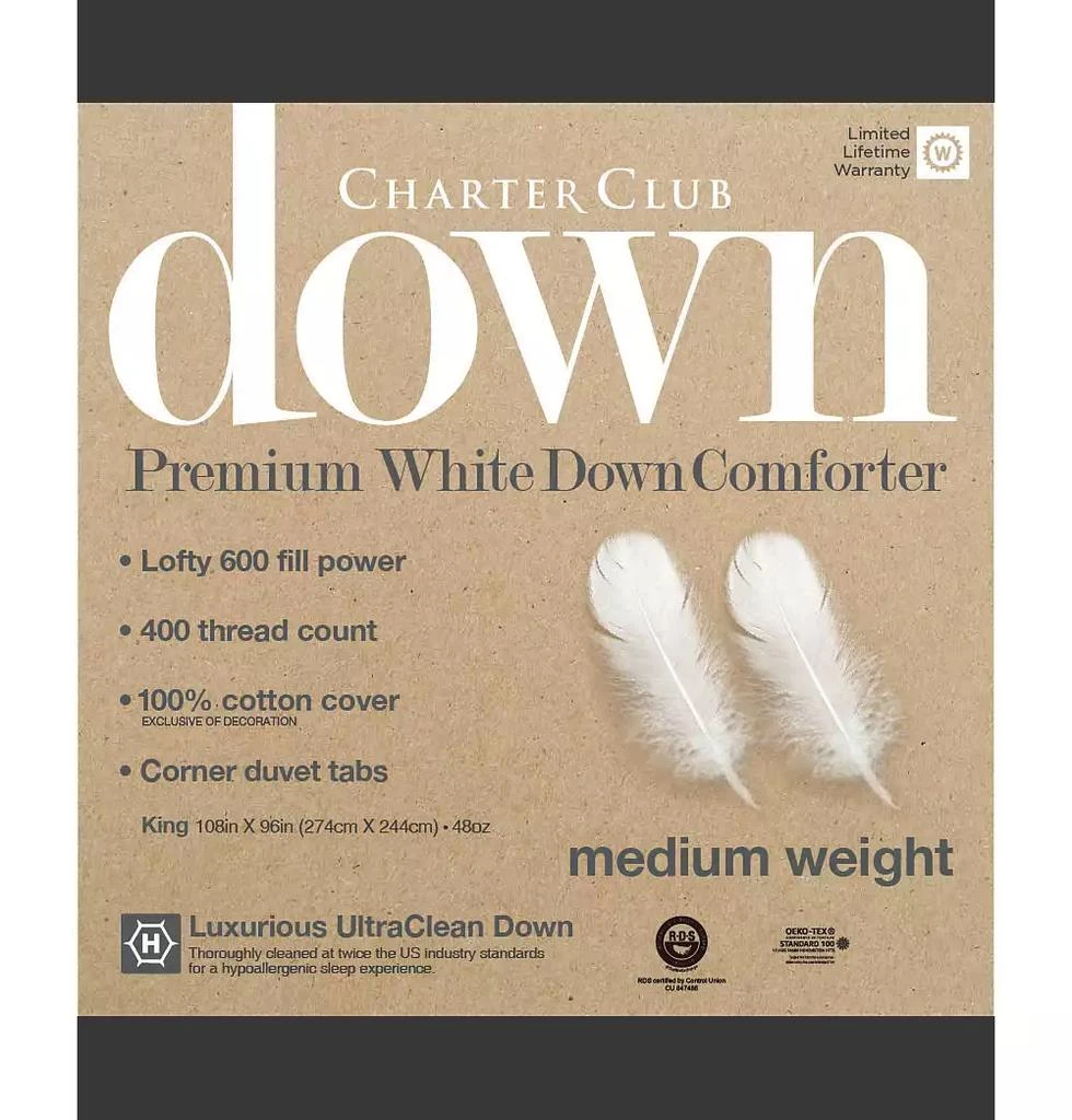 商品Charter Club|White Down Medium Weight Comforter, Twin, Created for Macy's,价格¥2963,第4张图片详细描述