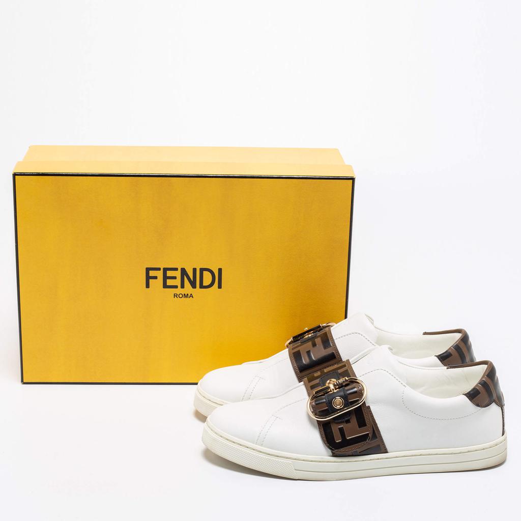 Fendi White/Brown Leather FF Low Top  Sneakers Size 37商品第9张图片规格展示