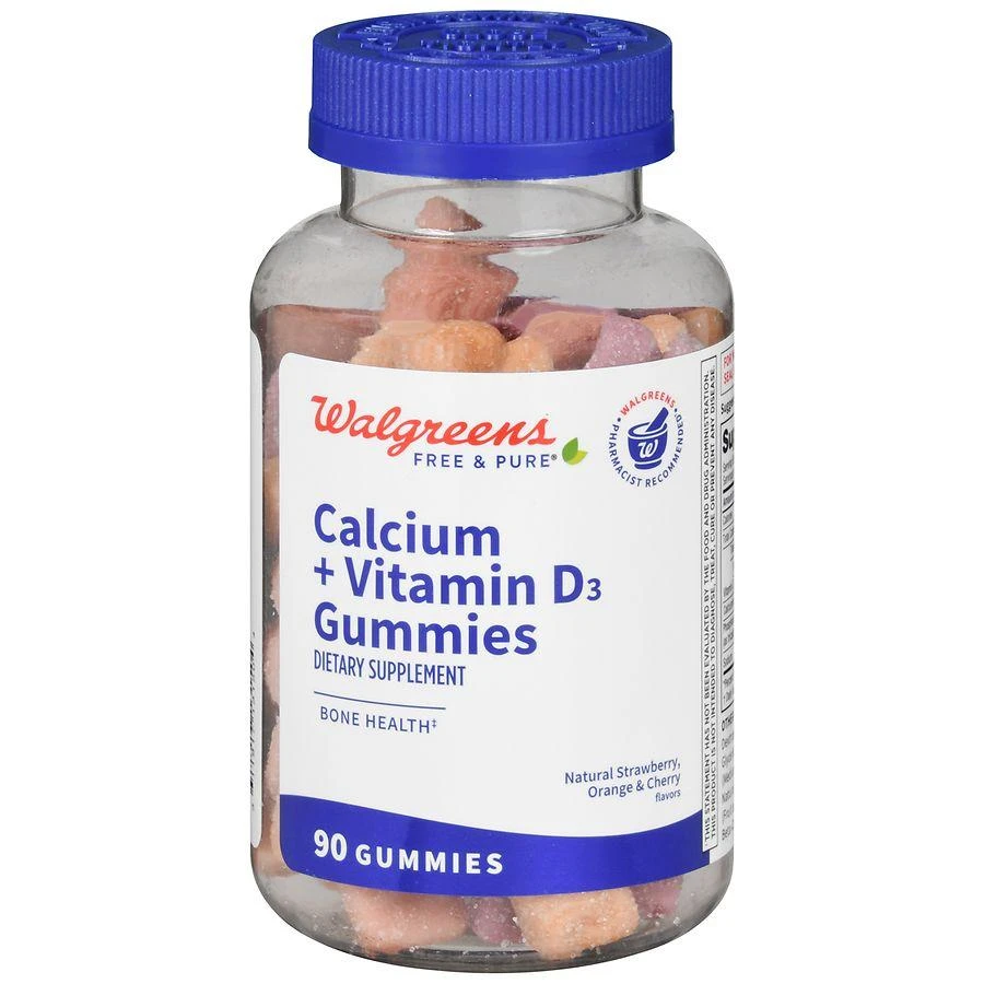 商品Walgreens|Calcium + Vitamin D3 Gummies Natural Strawberry, Orange & Cherry,价格¥68,第1张图片