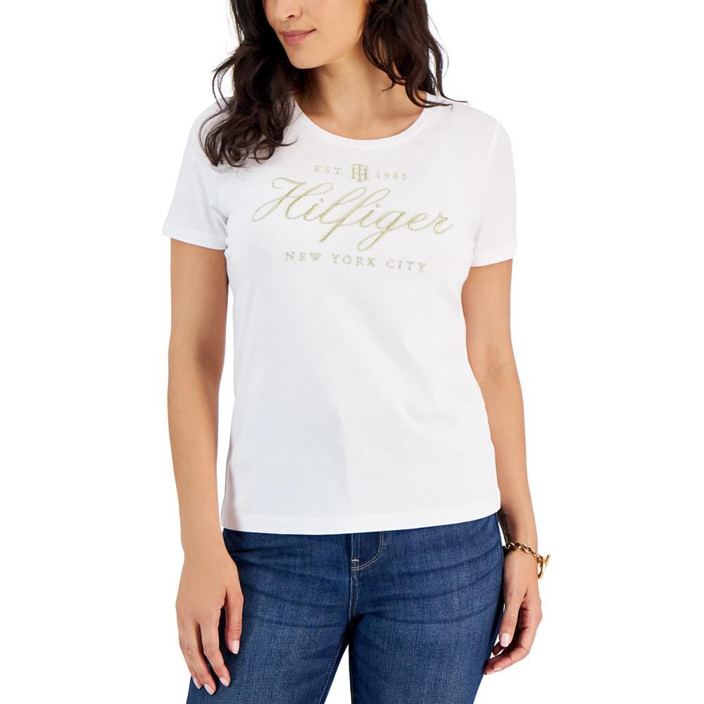 商品Tommy Hilfiger|Women's Metallic Logo Graphic T-Shirt,价格¥132,第3张图片详细描述