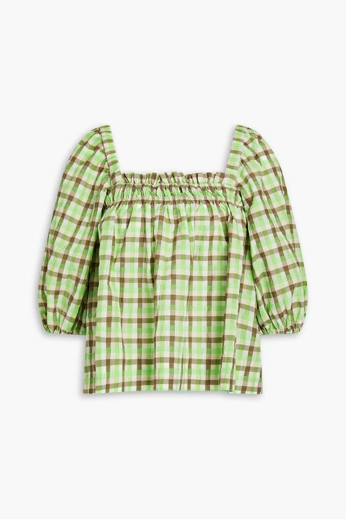 商品Ganni|Gathered checked organic cotton-blend blouse,价格¥615,第1张图片