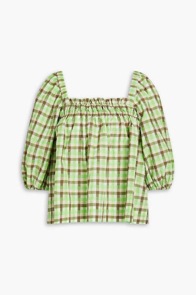 商品Ganni|Gathered checked organic cotton-blend blouse,价格¥376,第1张图片