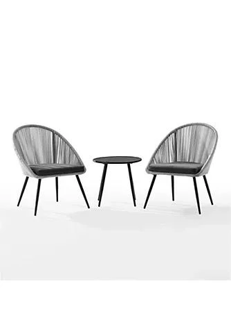 商品Crosley Furniture|Furniture Crosley Furniture Co7325mb Gy 82 X 20.50 X 31.50 In. Aspen Outdoor Rope Chair Set   Side Table 2 Chairs Gray Matte Black   3 Piece,价格¥3217,第1张图片