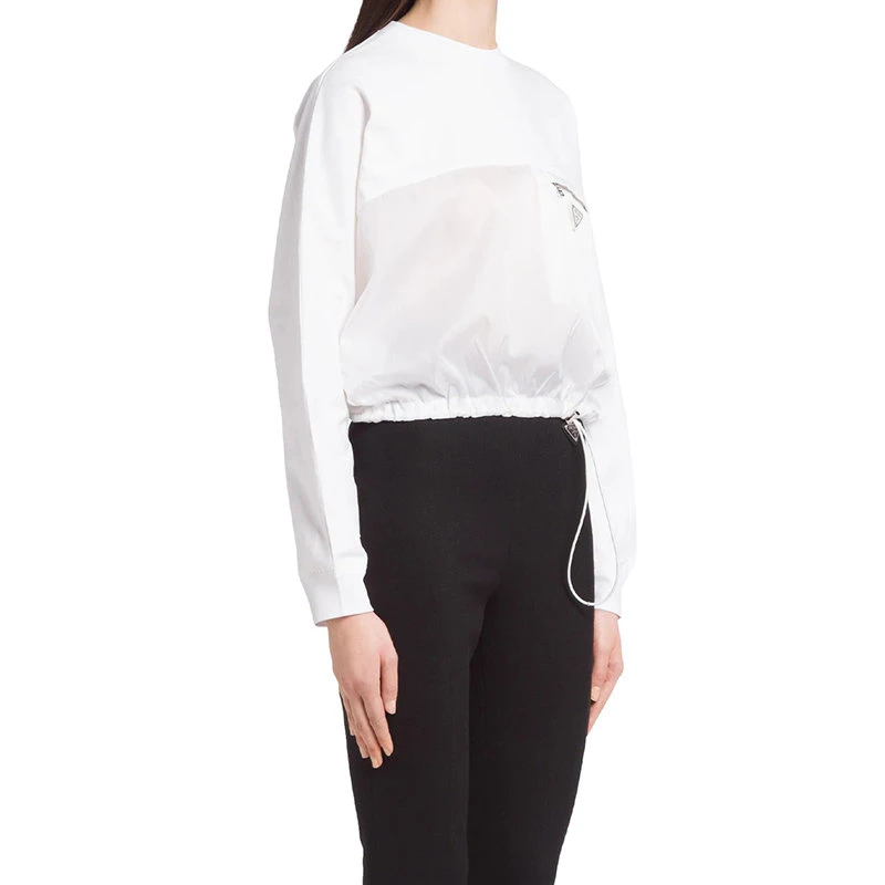 商品Prada|【预售3-7天】普拉达 21年秋冬 女士白色棉质再生尼龙平纹针织Oversize圆领卫衣134632_1YYA_F0N40_S_212,价格¥6972,第5张图片详细描述