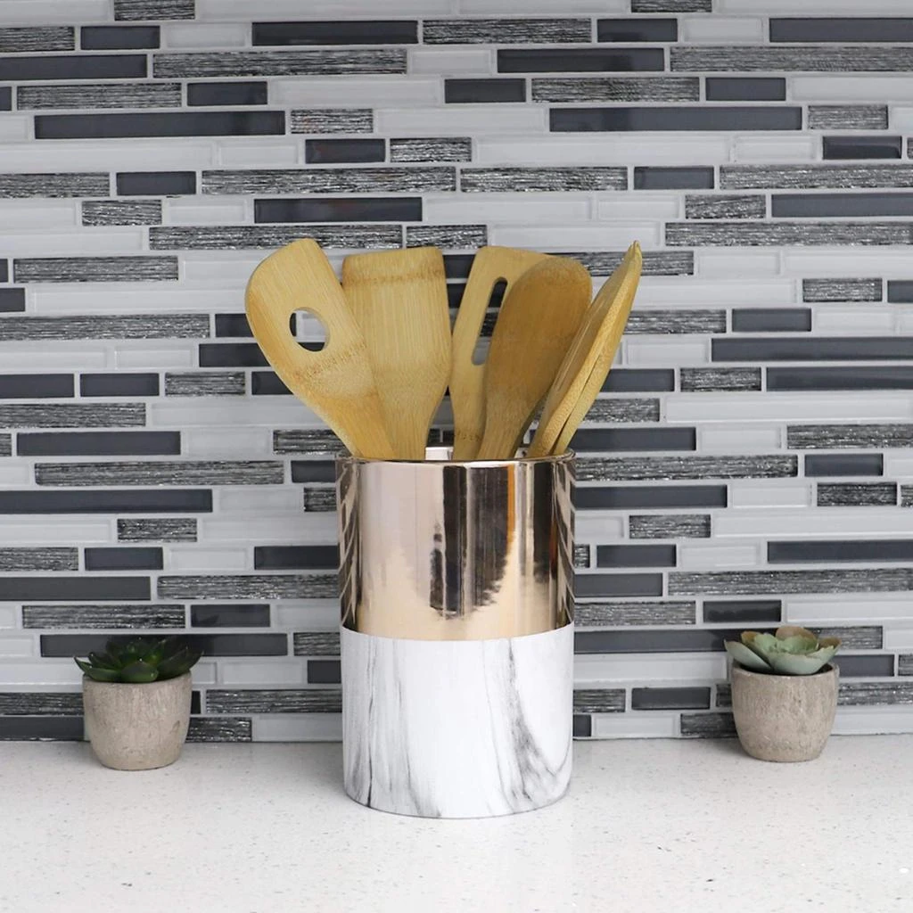 商品Home Basics|Home Basics Athena Marble Utensil Crock, Gold,价格¥147,第3张图片详细描述