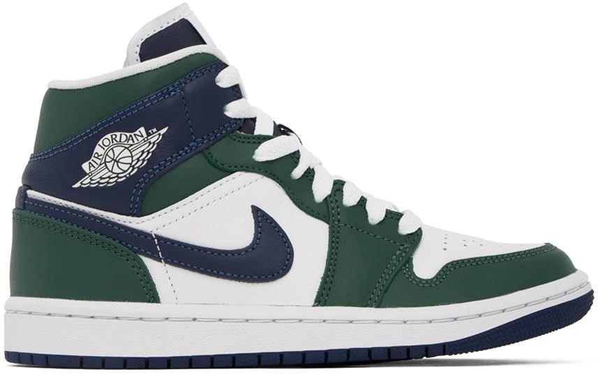 商品Jordan|White & Green Air Jordan 1 Mid Sneakers,价格¥997,第1张图片