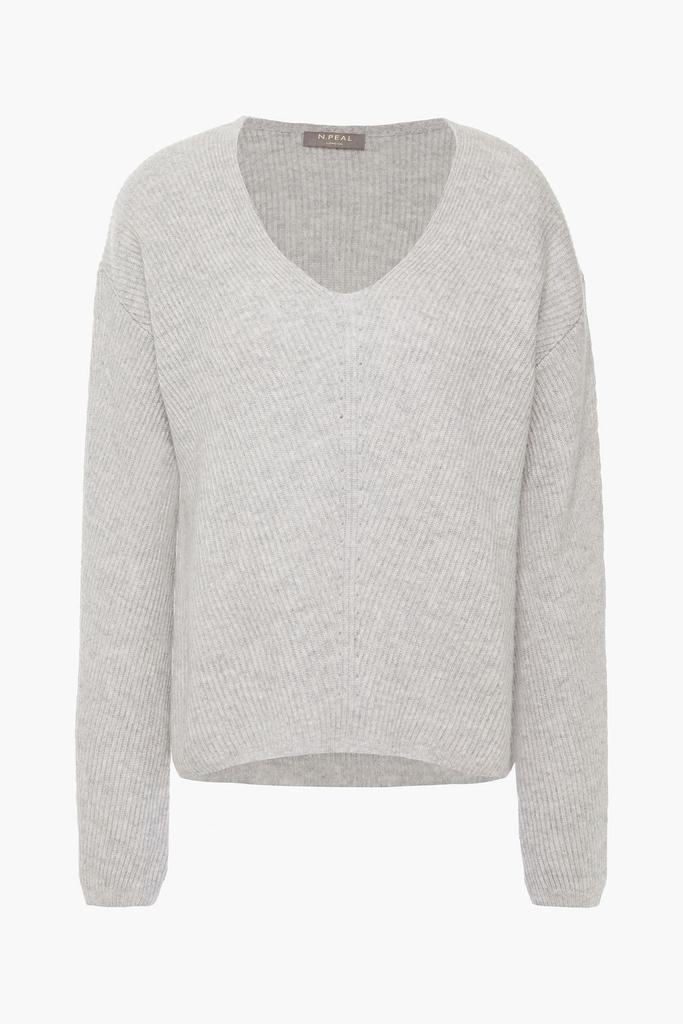 Pointelle-trimmed mélange ribbed cashmere sweater商品第1张图片规格展示