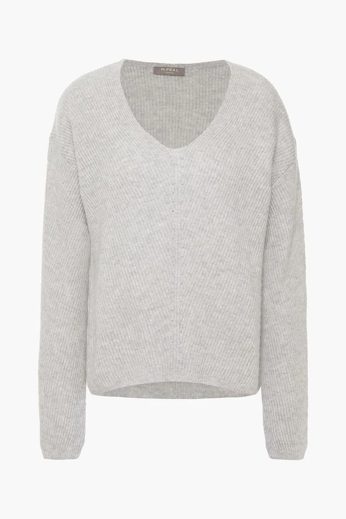 商品N.PEAL|Pointelle-trimmed mélange ribbed cashmere sweater,价格¥871,第3张图片详细描述