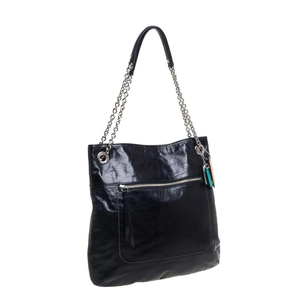 商品[二手商品] Coach|Coach Black Crackled Leather Chain Tote,价格¥1464,第3张图片详细描述