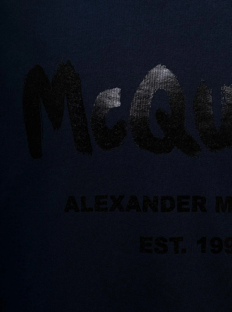 商品Alexander McQueen|Blue Fleece Cotton Sweatshirt with Tone-on-Tone Logo Print on the Front Alexander McQueen Man,价格¥2394,第3张图片详细描述