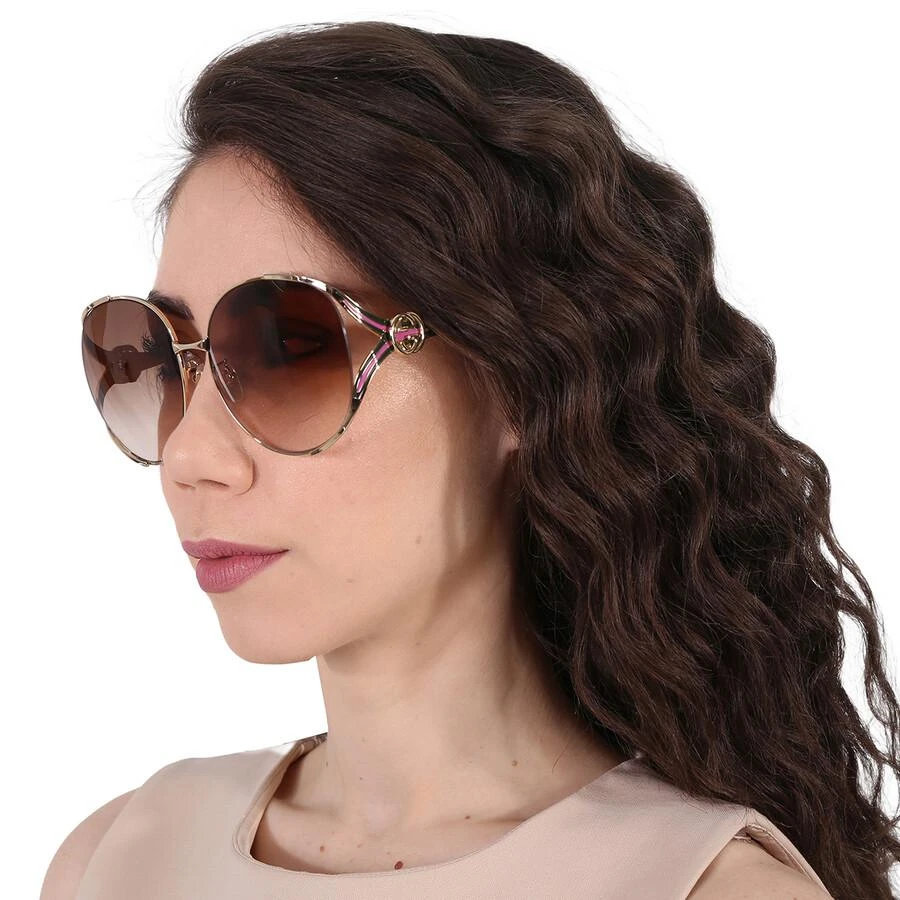 商品Gucci|Brown Gradient Oval Ladies Sunglasses GG0225S 007 63,价格¥1975,第2张图片详细描述