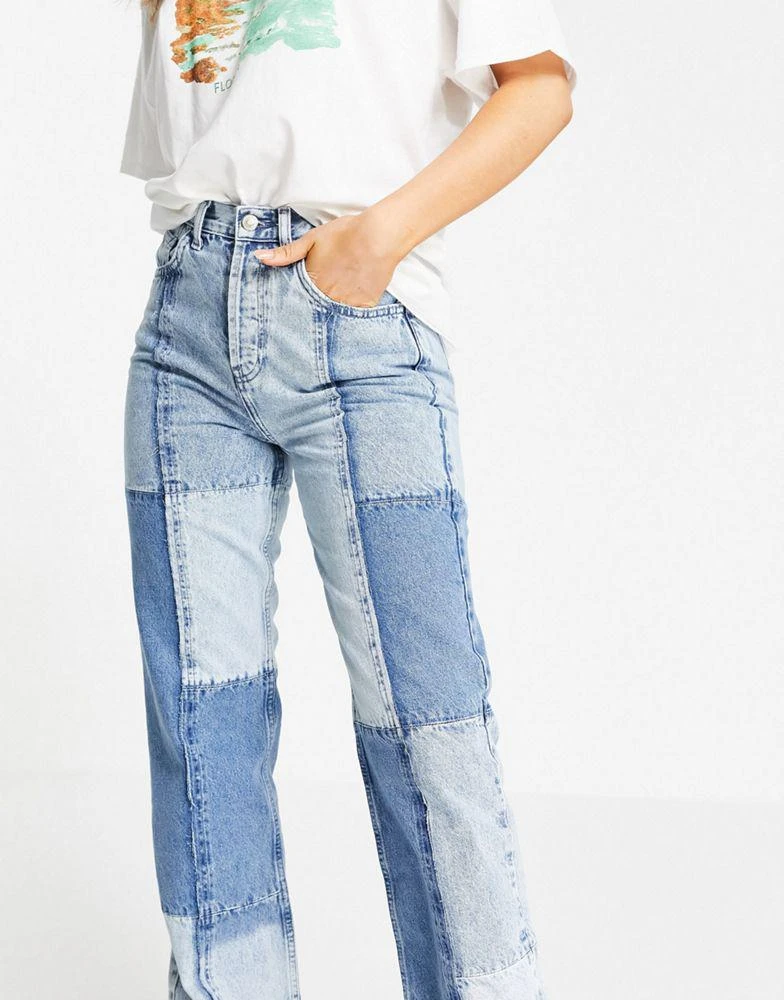 商品Topshop|Topshop patchwork 90's Straight leg jeans in bleach,价格¥323,第3张图片详细描述