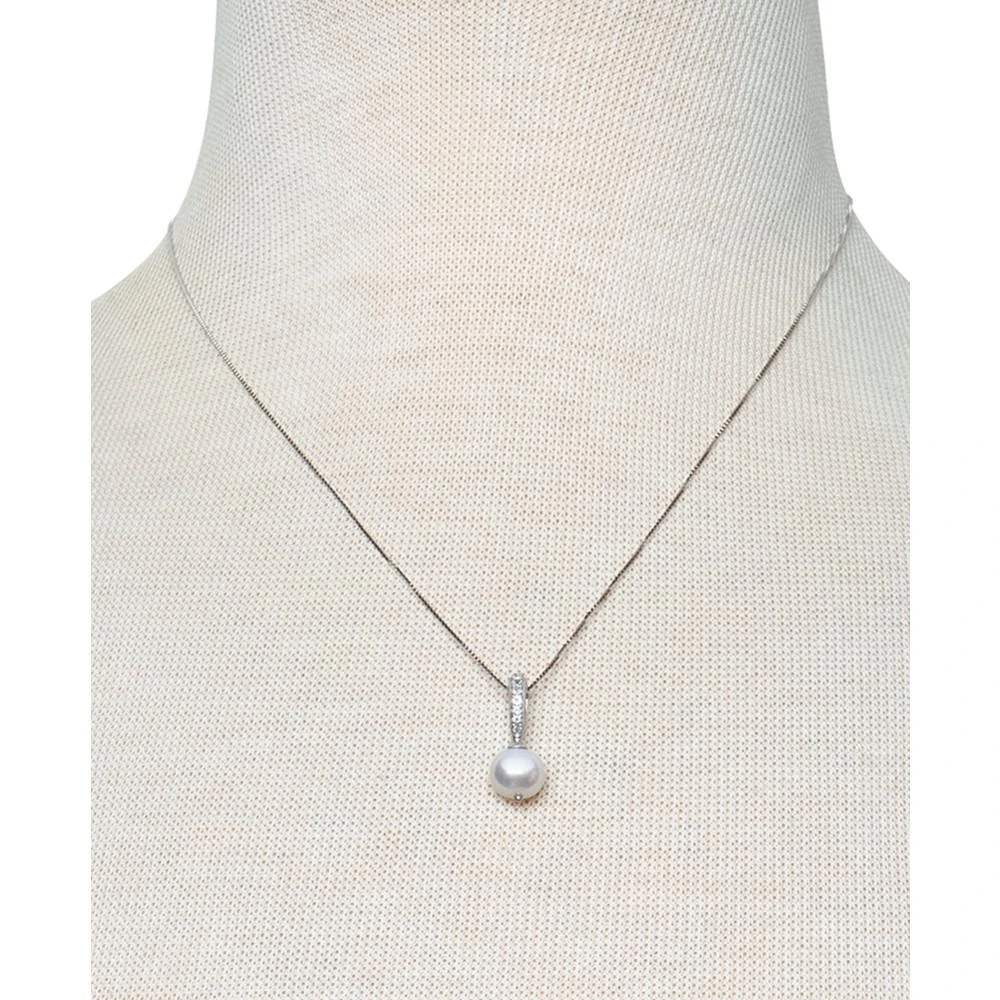 商品Belle de Mer|2-Pc. Set Cultured Freshwater Pearl (7-1/2mm) & Cubic Zirconia Pendant Necklace & Matching Drop Earrings in Sterling Silver,价格¥601,第3张图片详细描述