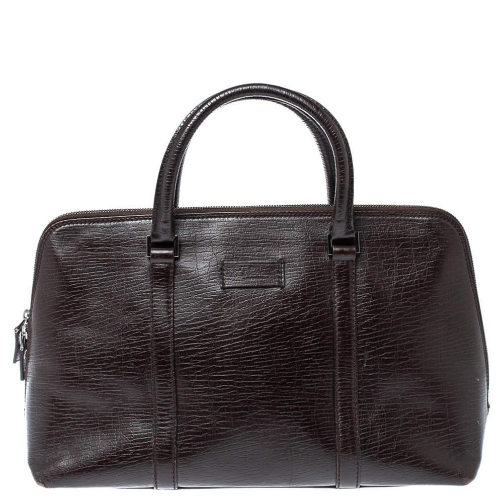 商品[二手商品] Gucci|Gucci Dark Brown Leather Zip Satchel,价格¥3306,第1张图片