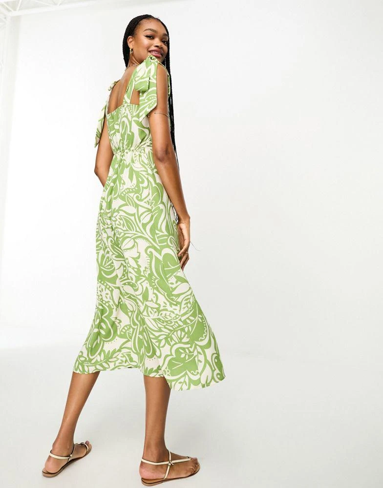 商品River Island Tall|River Island Tall tie shoulder button front midi dress in green floral,价格¥335,第2张图片详细描述