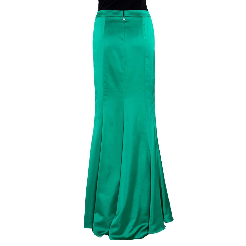 Just Cavalli Green Stretch Satin Flared Maxi Skirt S商品第3张图片规格展示