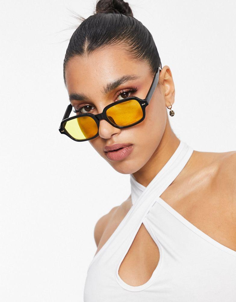 ASOS DESIGN square sunglasses in black with yellow lens商品第4张图片规格展示