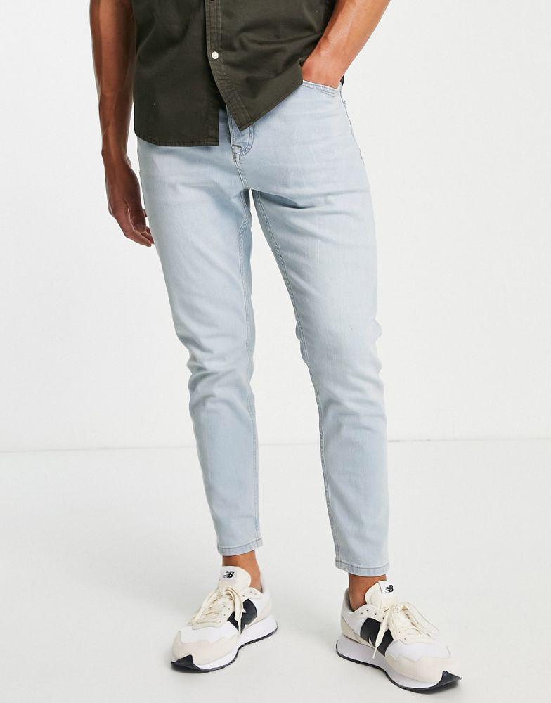 Topman stretch tapered jeans in light wash tint商品第1张图片规格展示