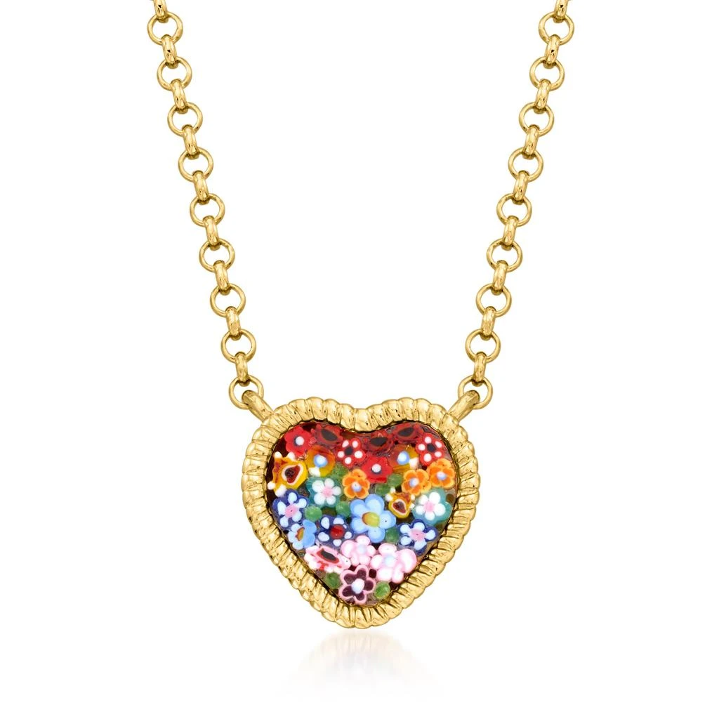 商品Ross-Simons|Ross-Simons Italian Multicolored Murano Glass Mosaic Floral Heart Necklace in 18kt Gold Over Sterling,价格¥962,第1张图片