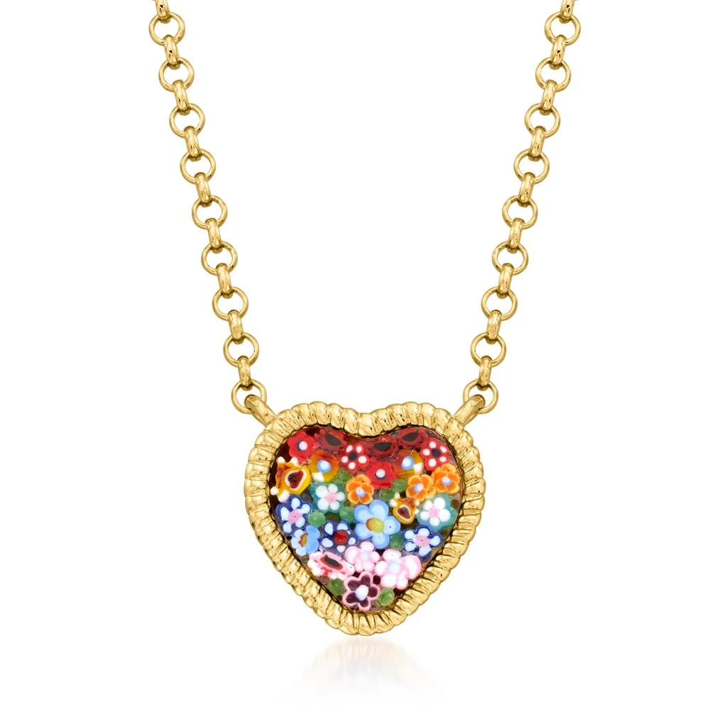 商品Ross-Simons|Italian Multicolored Murano Glass Mosaic Floral Heart Necklace in 18kt Gold Over Sterling,价格¥1104,第1张图片