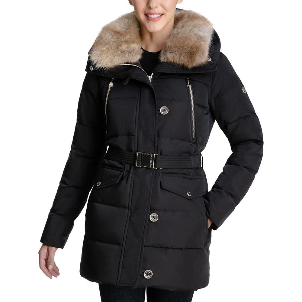 商品Michael Kors|Petite Belted Faux-Fur-Collar Down Puffer Coat, Created for Macy's,价格¥867,第1张图片