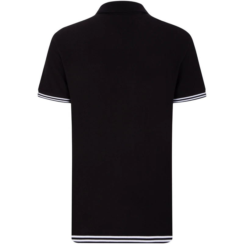 商品[国内直发] Tommy Hilfiger|高尔夫穿搭美式复古纯棉条纹袖口镶边小绣标舒适Polo衫 男款 黑色,价格¥389,第3张图片详细描述