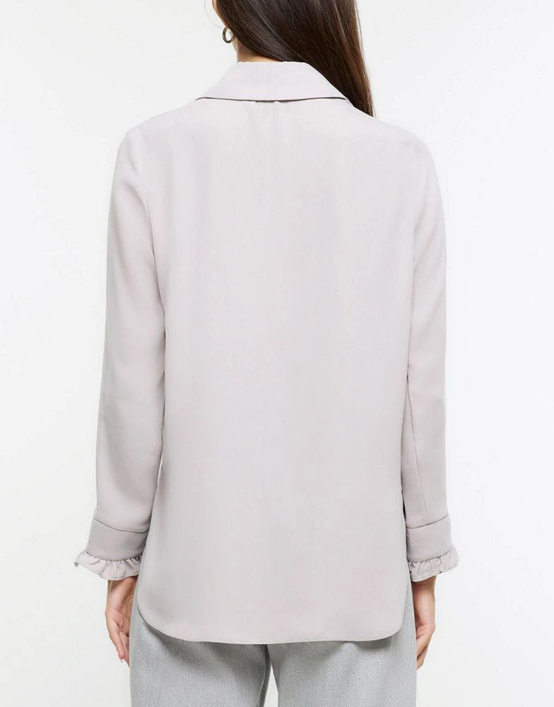 商品River Island|River Island Frill long sleeve shirt in grey - light,价格¥339,第4张图片详细描述