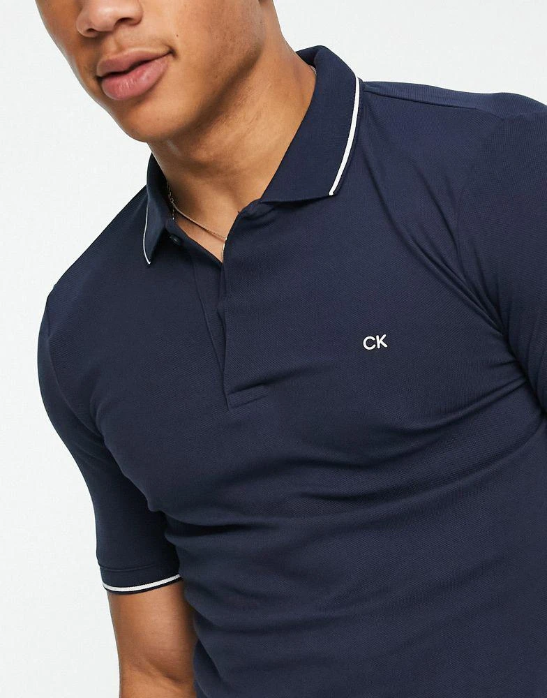 商品Calvin Klein|Calvin Klein stretch pique tipping slim fit polo in navy,价格¥518,第3张图片详细描述