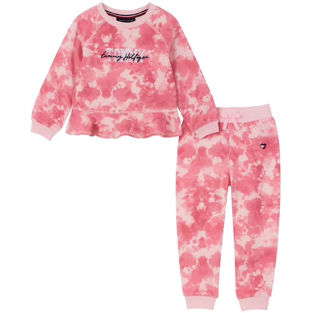 商品Tommy Hilfiger|Little Girls Tie-Dye Fleece Pullover with Ruffle-Hem and Joggers, 2 Piece Set,价格¥156,第1张图片