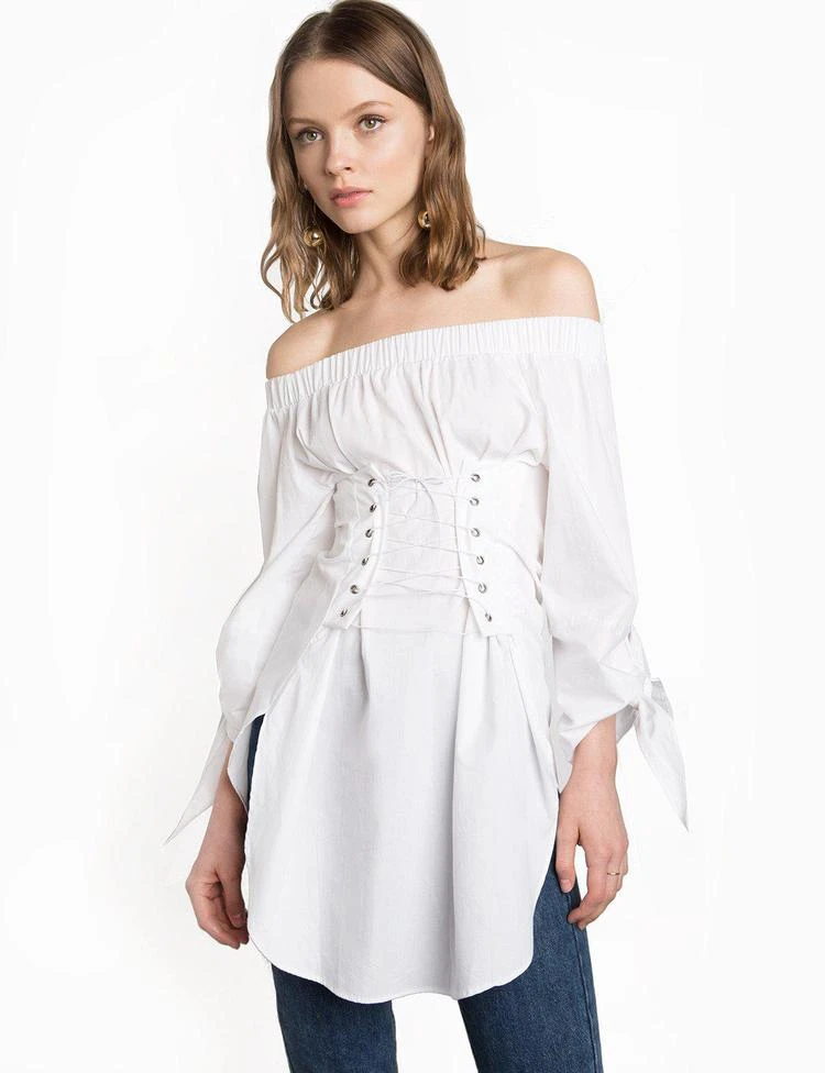 商品Pixie Market|Corset TIe White Off The Shoulder Top,价格¥379,第3张图片详细描述