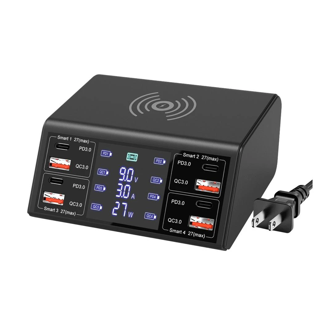 商品Global Bazaar|8-Port 100W USB Charging Station: PD 27W Quick Charger, Wireless Charging, iPhone 14 13 12 11, iPad, Samsung,价格¥629,第1张图片